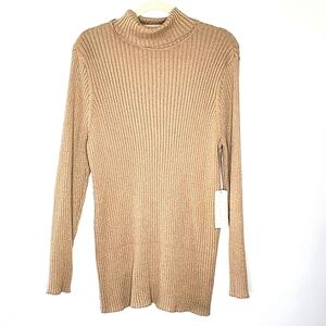 NEW Chicos Ribbed Turtleneck Lurex Sweater Size XXL/4 Gold Metallic Shimmer Top